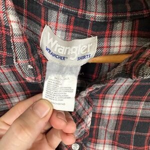Wrangler Mens Plaid Long Sleeve Western Snap Shirt Red Black White Size L